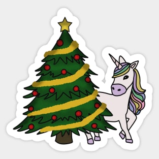 Unicorn Christmas Tree Festive Xmas Sticker